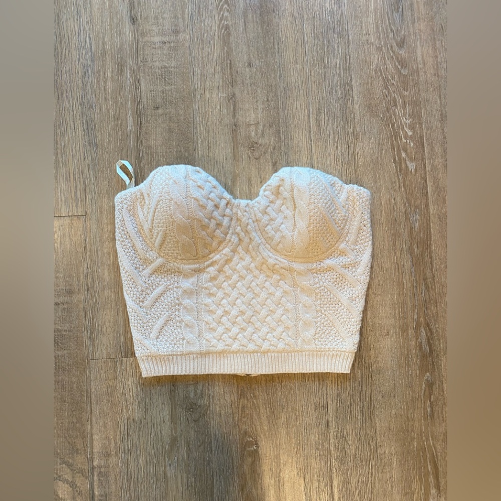 Knit Bustier Crop Top - Cream